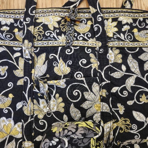 Vera Bradley Black Yellow Button Floral Paisley Tote Bag with Accessories Large - Picture 12 of 16